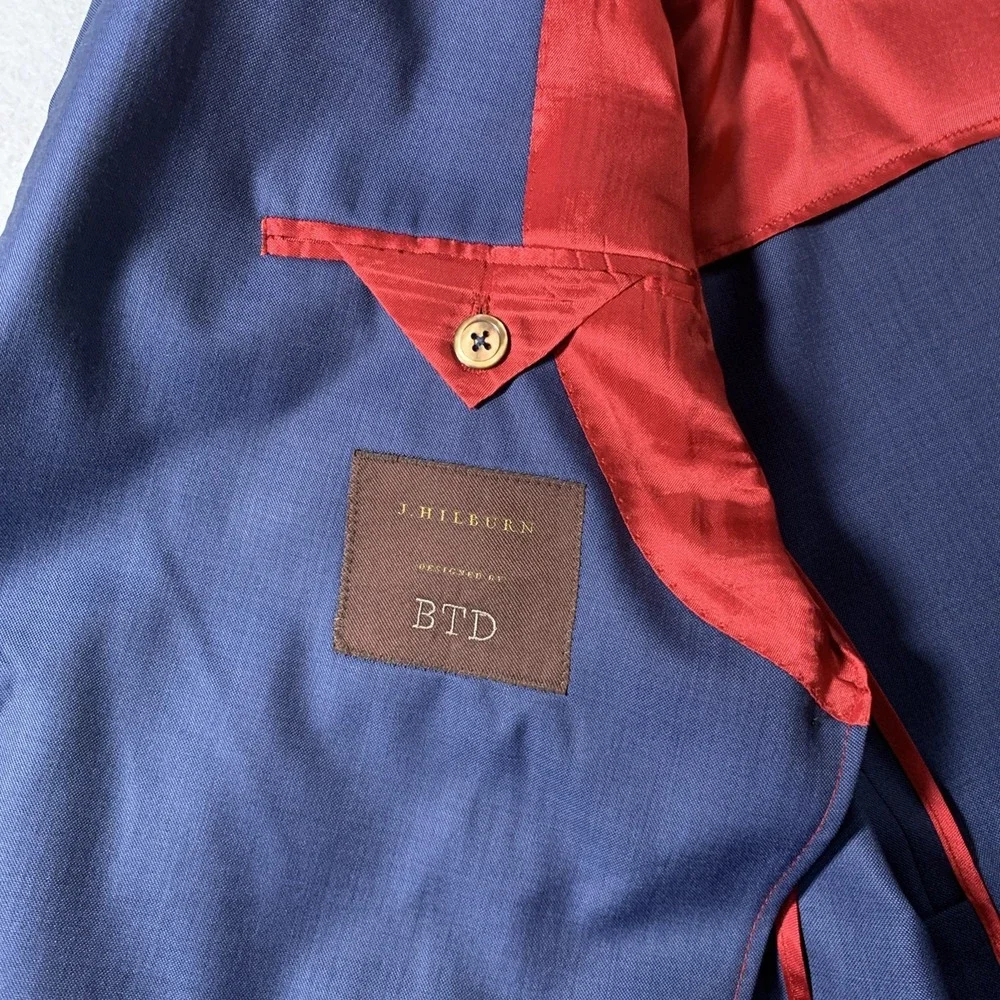 J. Hilburn Custom Blazer 42L Vitale Barberis Canonico Italian Wool Blue Jacket